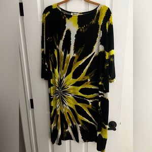 Dress Barn Black and Lime Green 3/4 Sleeve Dress